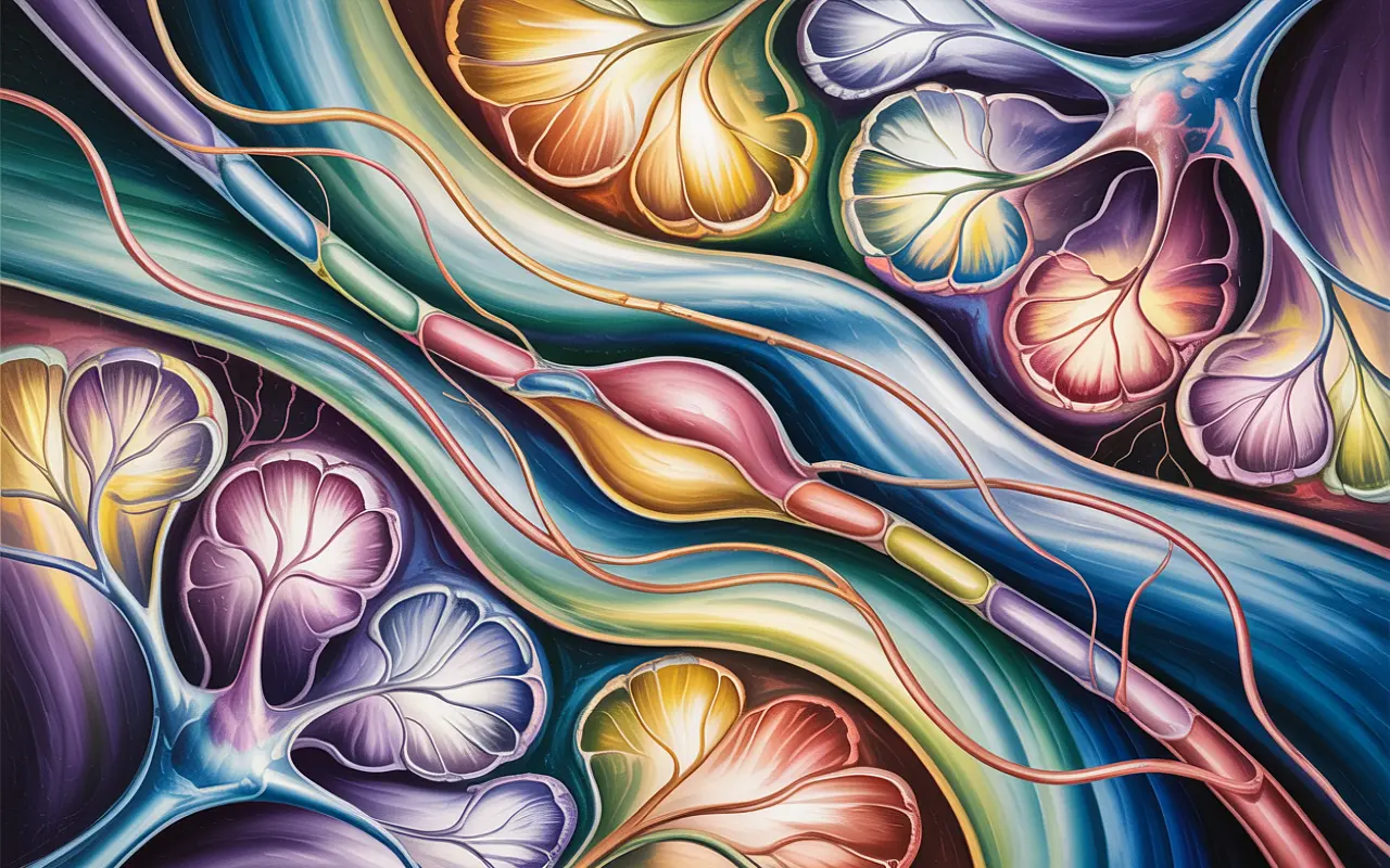 Abstract illustration representing myelin, brain wiring, and support cells