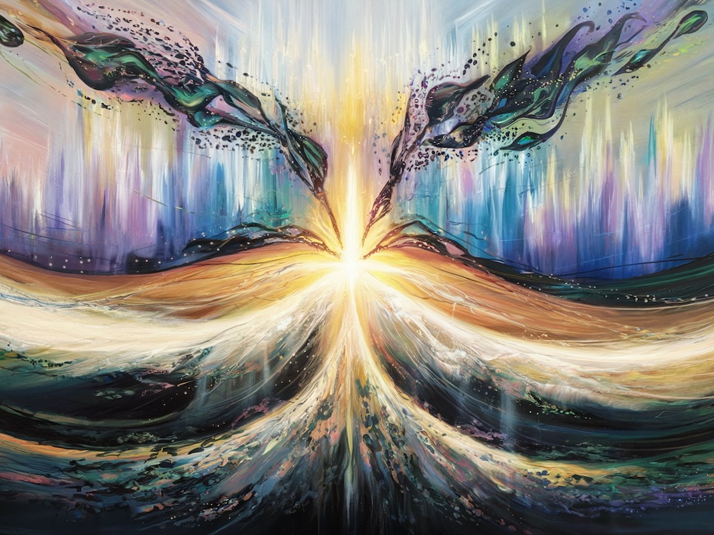 A serene setting with a glowing light emerging from the heart of a meditative figure, surrounded by soft, vibrant colors symbolizing clarity and purpose.