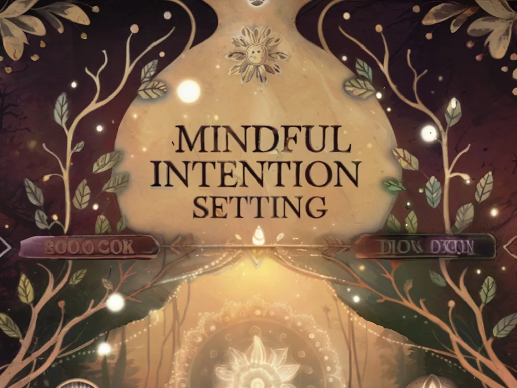 Mindful Intention Setting guide cover framed by branches and warm glowing light